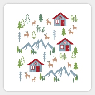 Winter Night Deer Forest Cabin I Magnet